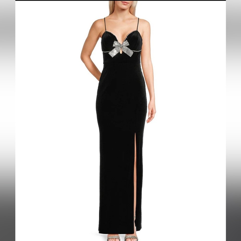 Blondie Nites Black Maxi Dress with Silver Bow